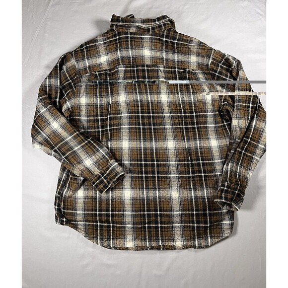 Wolverine Men’s Flannel Shirt XL Brown Black Plaid Long Sleeve ButtonUp Workwear - Picture 3 of 13